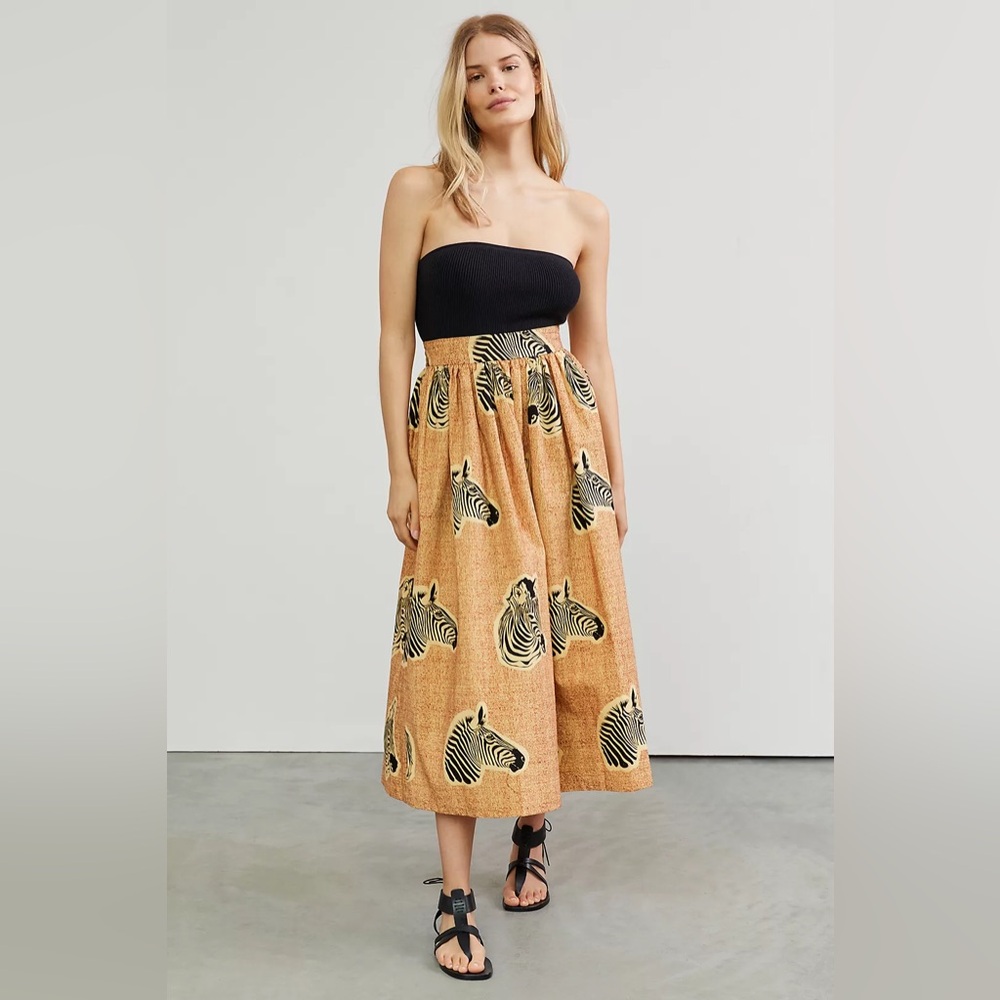 Sika Tan Zebra-Print A-Line Midi Skirt